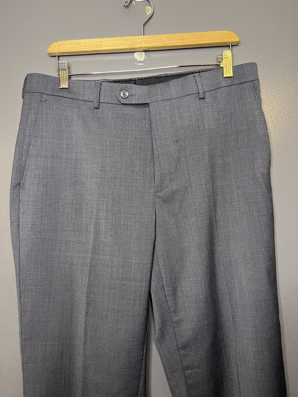 Joseph Abboud Dress Pants Mens 34x30 Gray Wool Blend Flat Front White Stretch